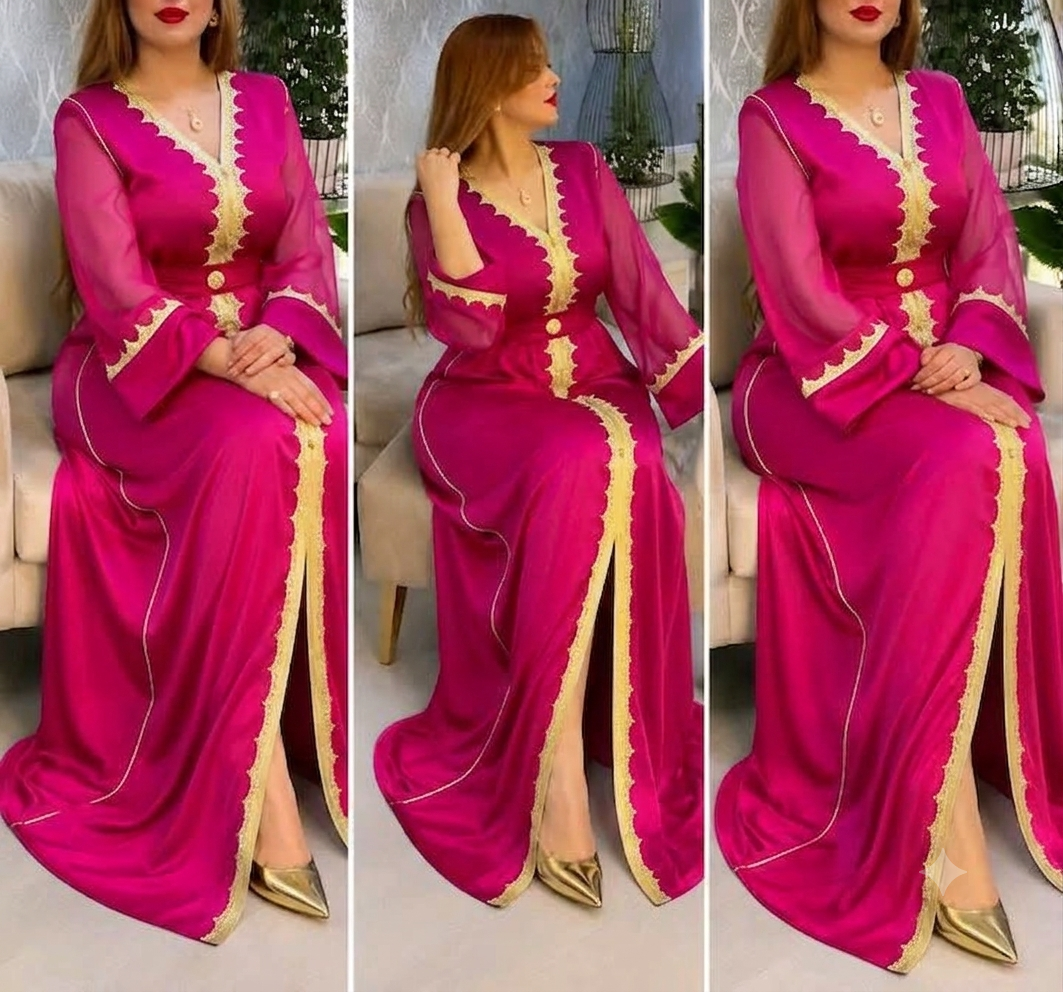 Caftan en crêpe de soie avec ceinture – Modèle 4 fils – Vue 3