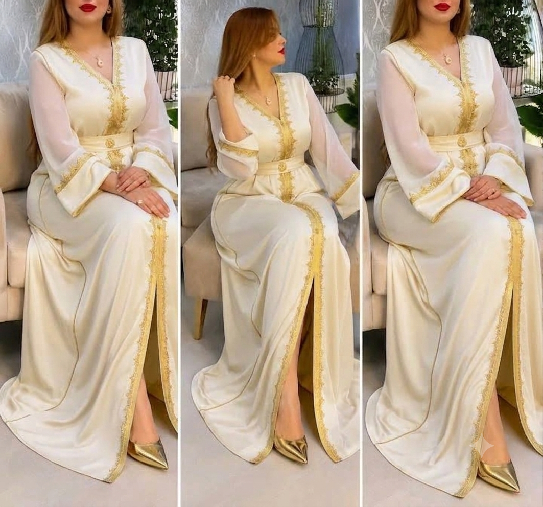 Caftan en crêpe de soie avec ceinture – Modèle 4 fils – Vue 4