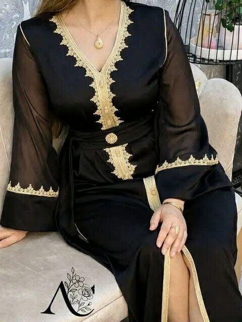 Caftan en crêpe de soie avec ceinture – Modèle 4 fils – Vue 12