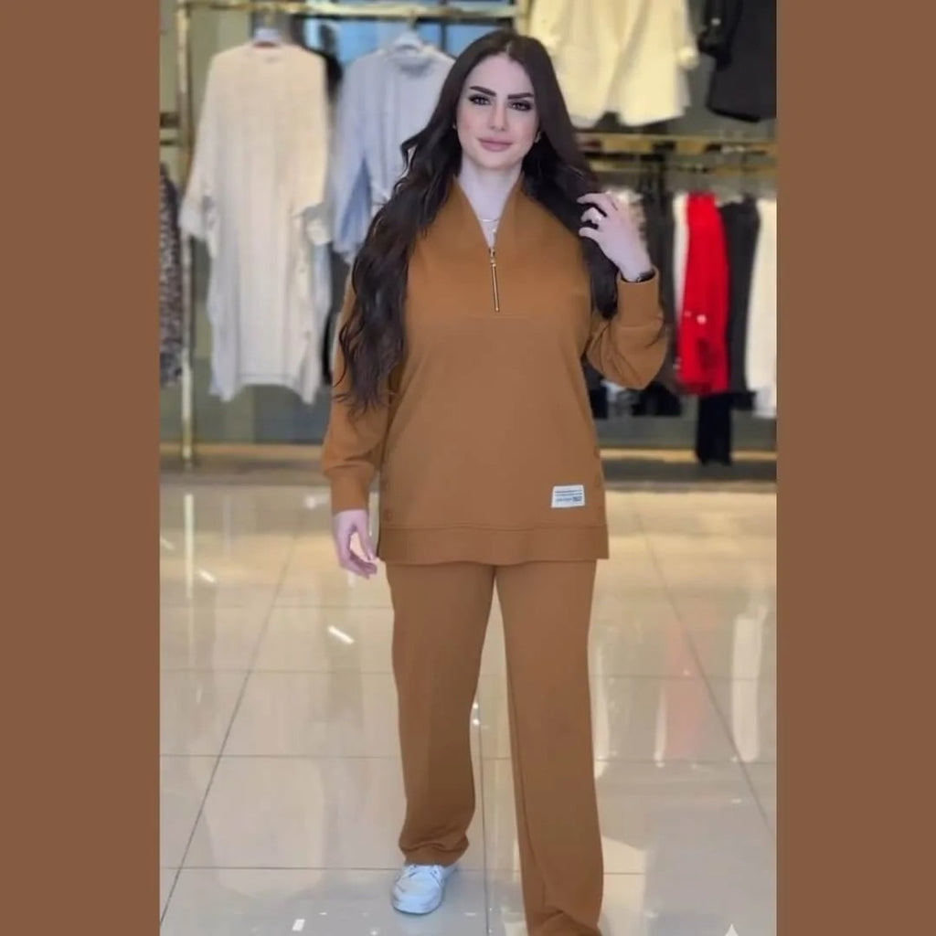 Ensemble femme en molleton avec tunique zippée et pantalon large – Vue 3