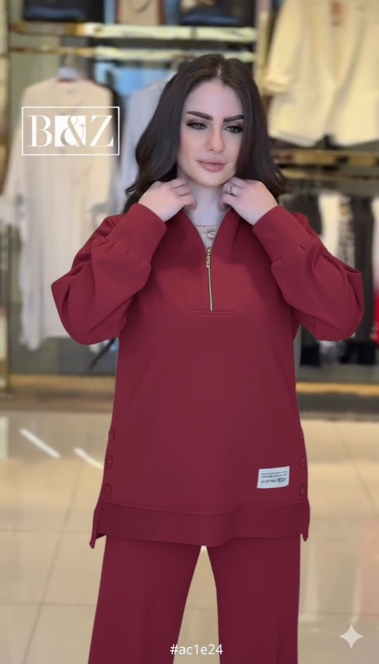 Ensemble femme en molleton avec tunique zippée et pantalon large – Vue 7
