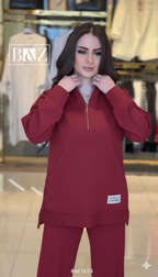 Ensemble femme en molleton avec tunique zippée et pantalon large – Vue 7