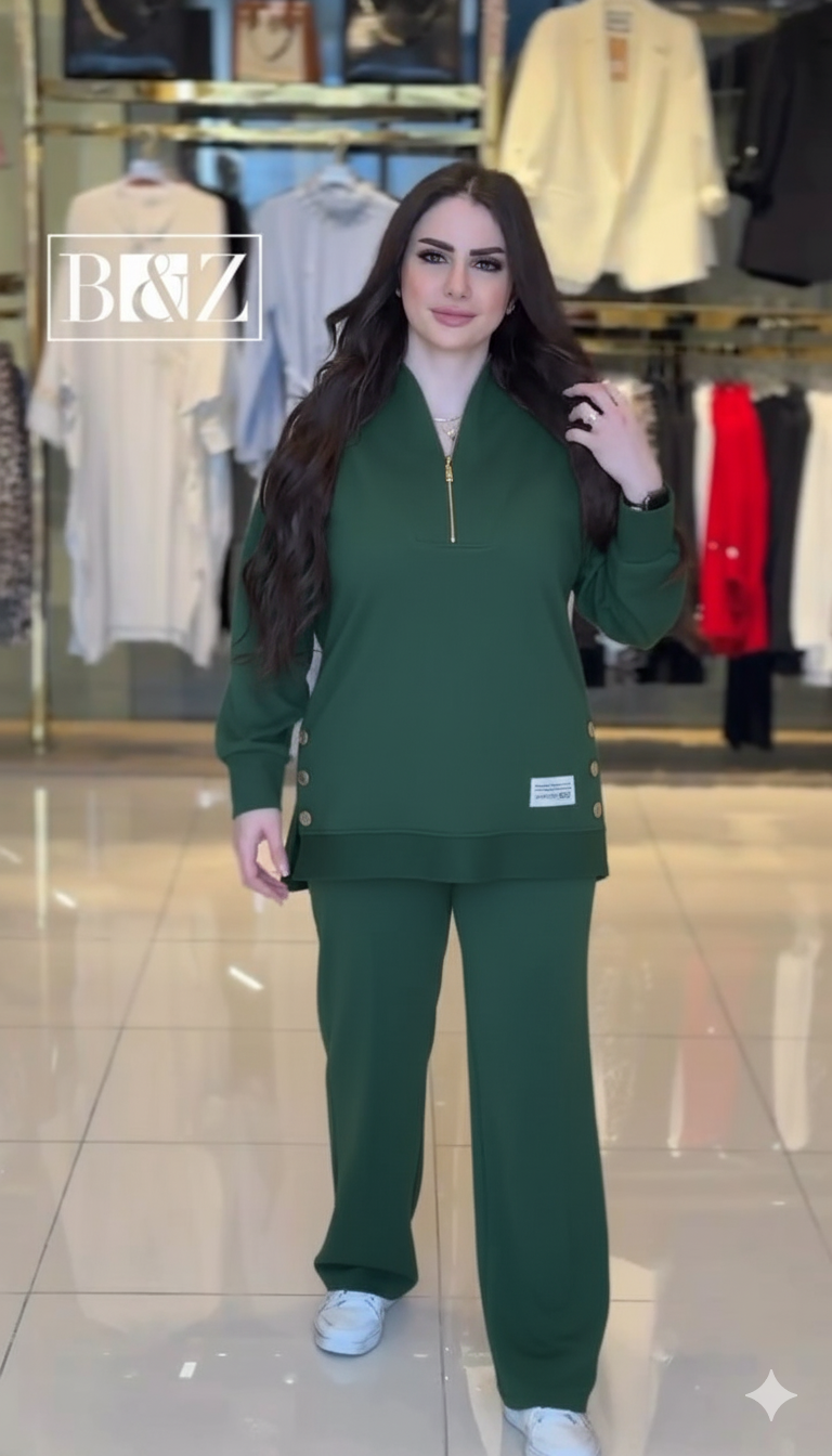 Ensemble femme en molleton avec tunique zippée et pantalon large – Vue 8