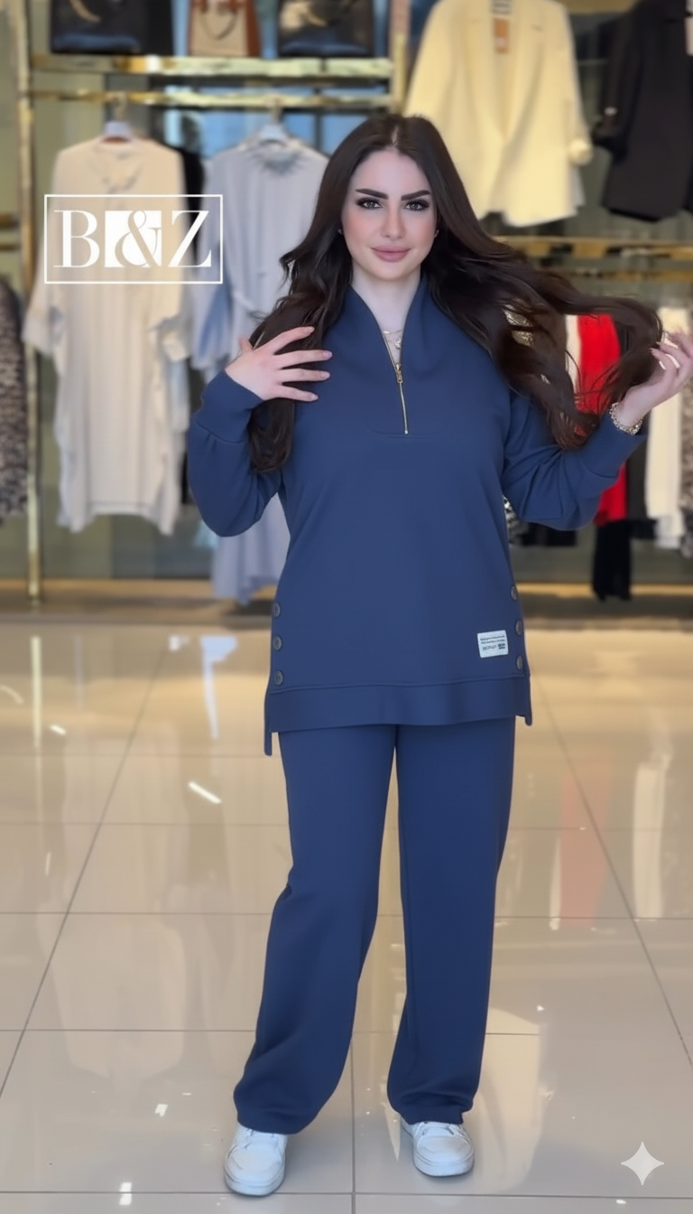 Ensemble femme en molleton avec tunique zippée et pantalon large – Vue 9