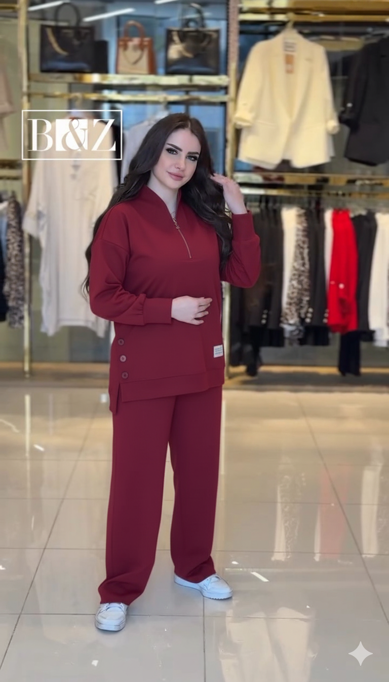 Ensemble femme en molleton avec tunique zippée et pantalon large – Vue 10