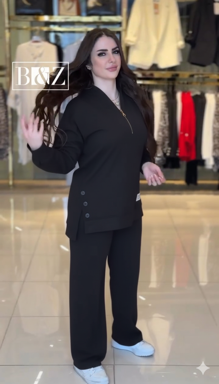 Ensemble femme en molleton avec tunique zippée et pantalon large – Vue 11