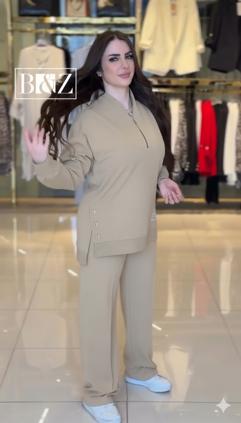 Ensemble femme en molleton avec tunique zippée et pantalon large – Vue 13