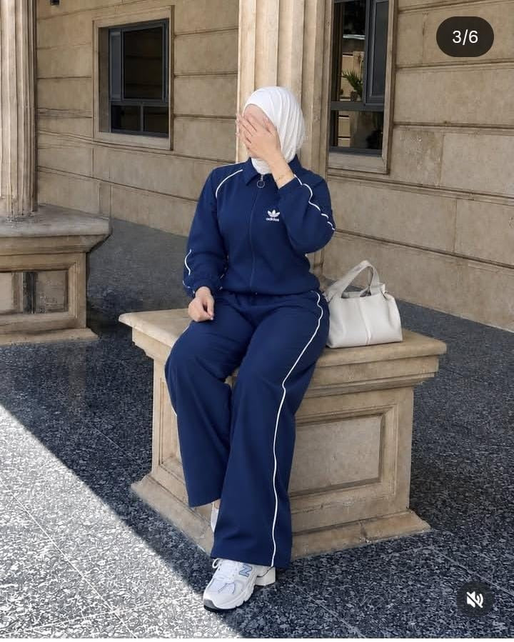 Ensemble femme en molleton à bandes et pantalon large – Vue 3