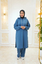 Ensemble femme à tunique longue à capuche et bandes latérales — Bleu roi