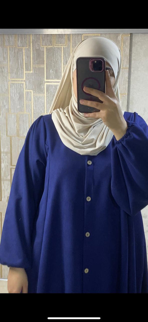 Abaya longue à manches amples et détails boutonnés — Bleu marine