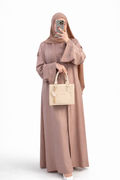 Abaya 2 Pièces Premium Crêpe Rosa – Robe Modeste Élégante Femme | Qualité Supérieure Maroc