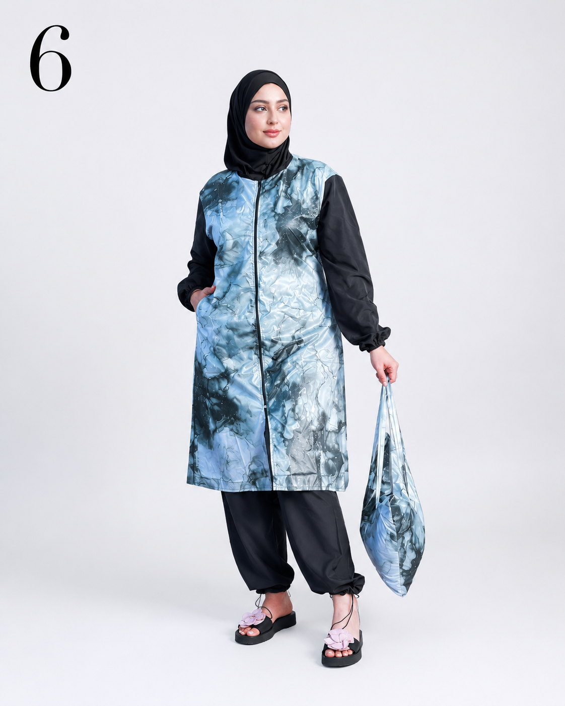 Burkini Long Femme 4 Pièces – Maillot de Bain Modeste avec Pantalon, Haut, Foulard et Sac | Tailles M à 4XL