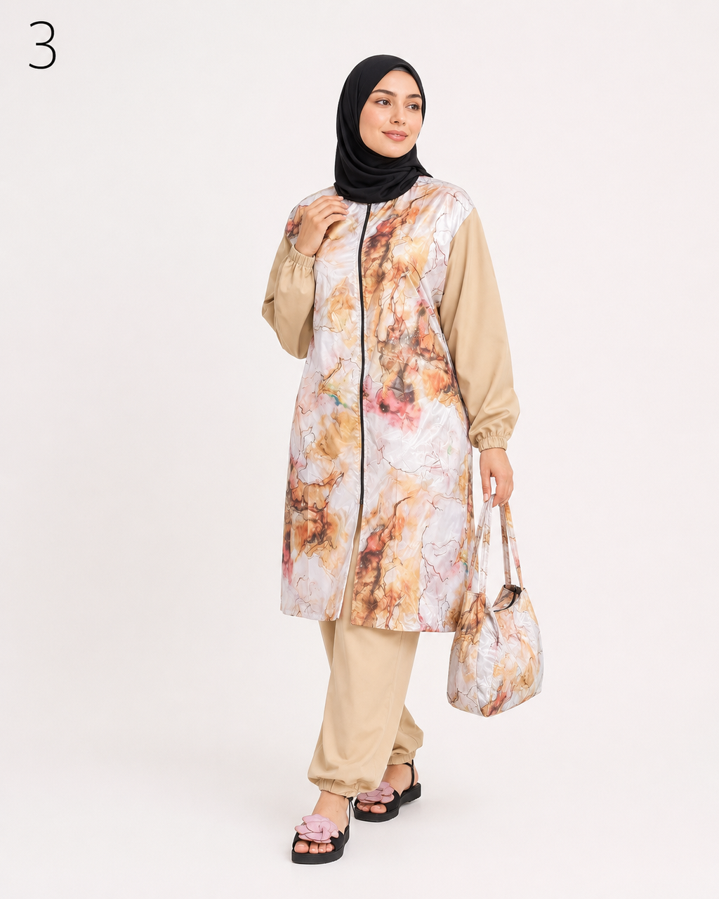 Burkini Long Femme 4 Pièces – Maillot de Bain Modeste avec Pantalon, Haut, Foulard et Sac | Tailles M à 4XL