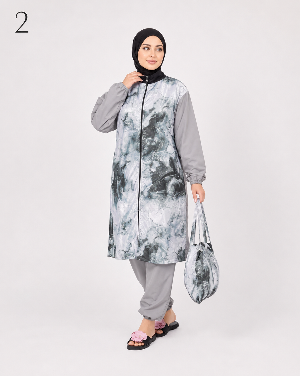 Burkini Long Femme 4 Pièces – Maillot de Bain Modeste avec Pantalon, Haut, Foulard et Sac | Tailles M à 4XL