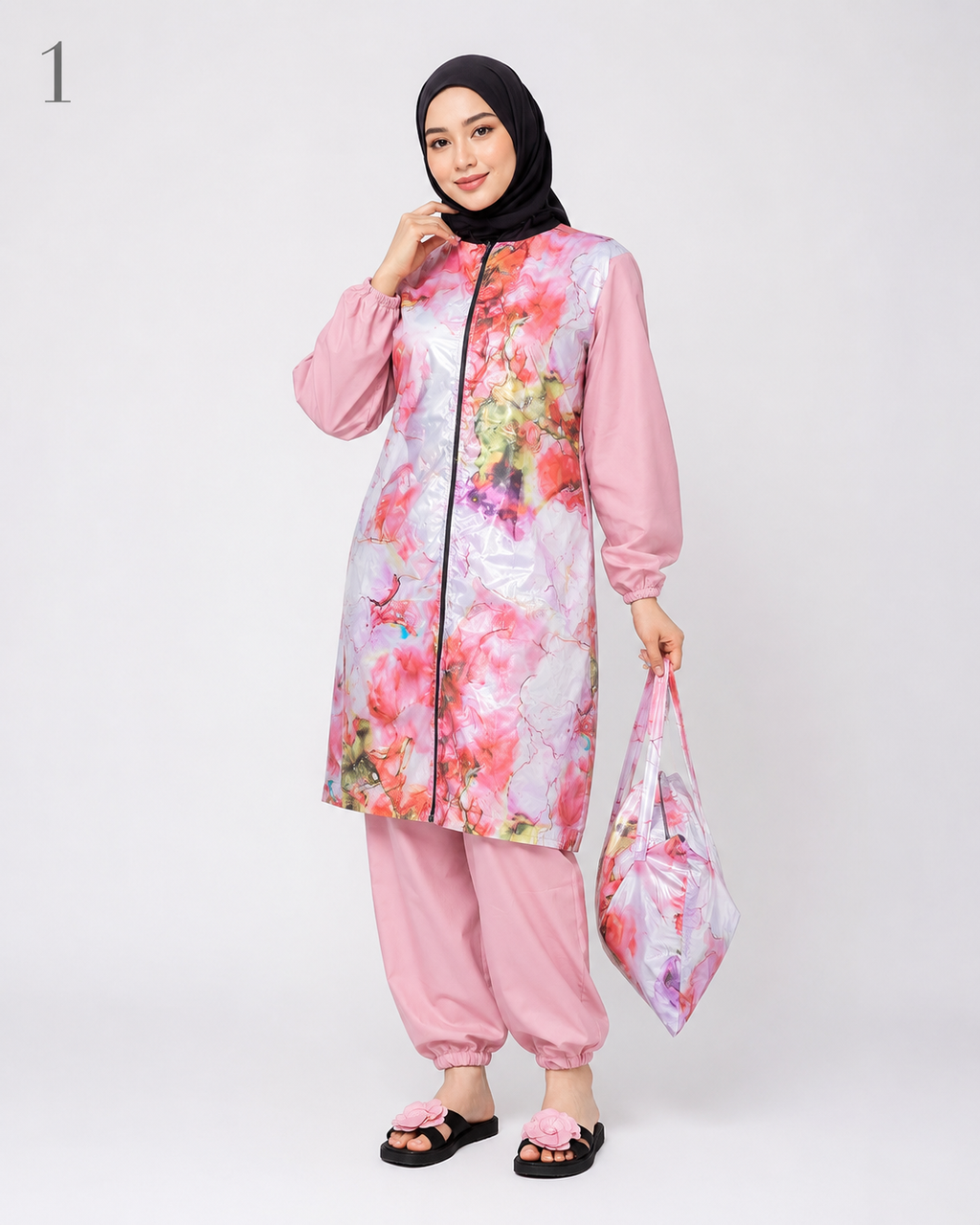 Burkini Long Femme 4 Pièces – Maillot de Bain Modeste avec Pantalon, Haut, Foulard et Sac | Tailles M à 4XL