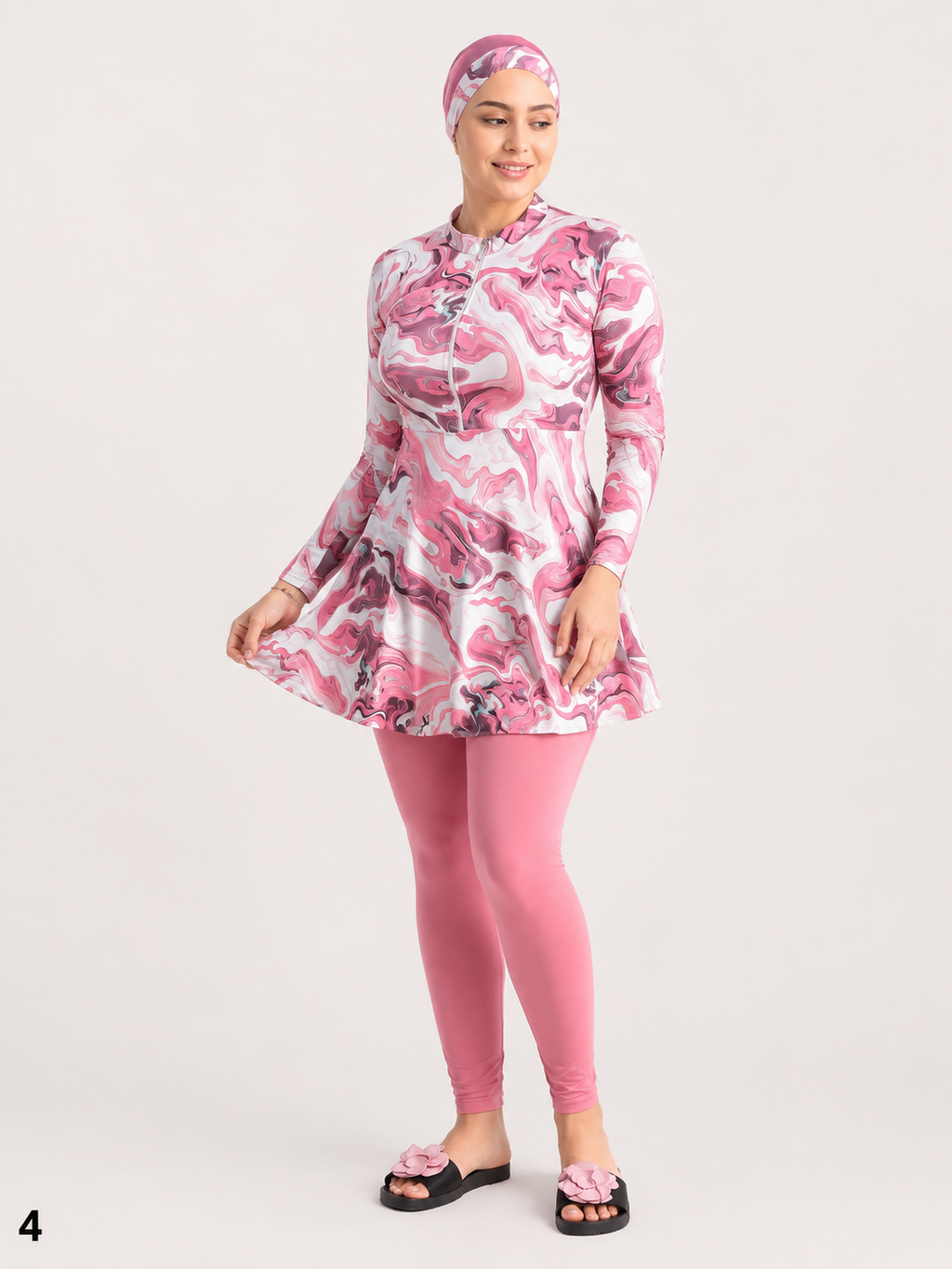 Burkini Femme 4 Pièces Modeste – Maillot de Bain Hijab Élégant avec Cache-Maillot, Pantalon, Haut & Bonnet
