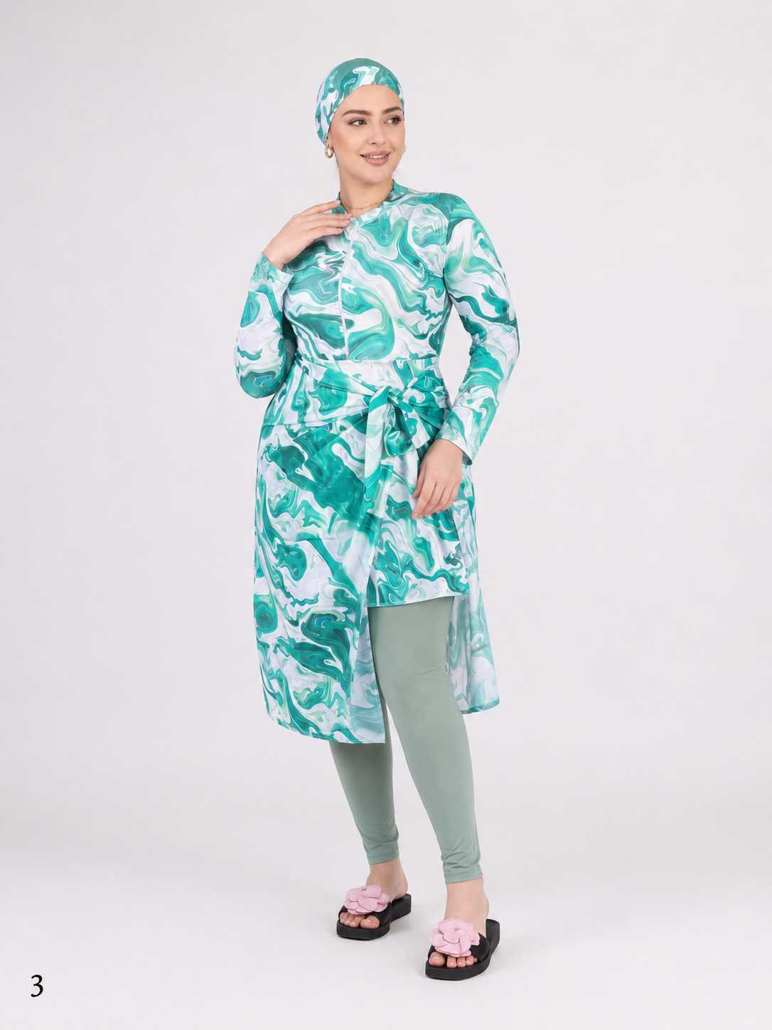Burkini Femme 4 Pièces Modeste – Maillot de Bain Hijab Élégant avec Cache-Maillot, Pantalon, Haut & Bonnet