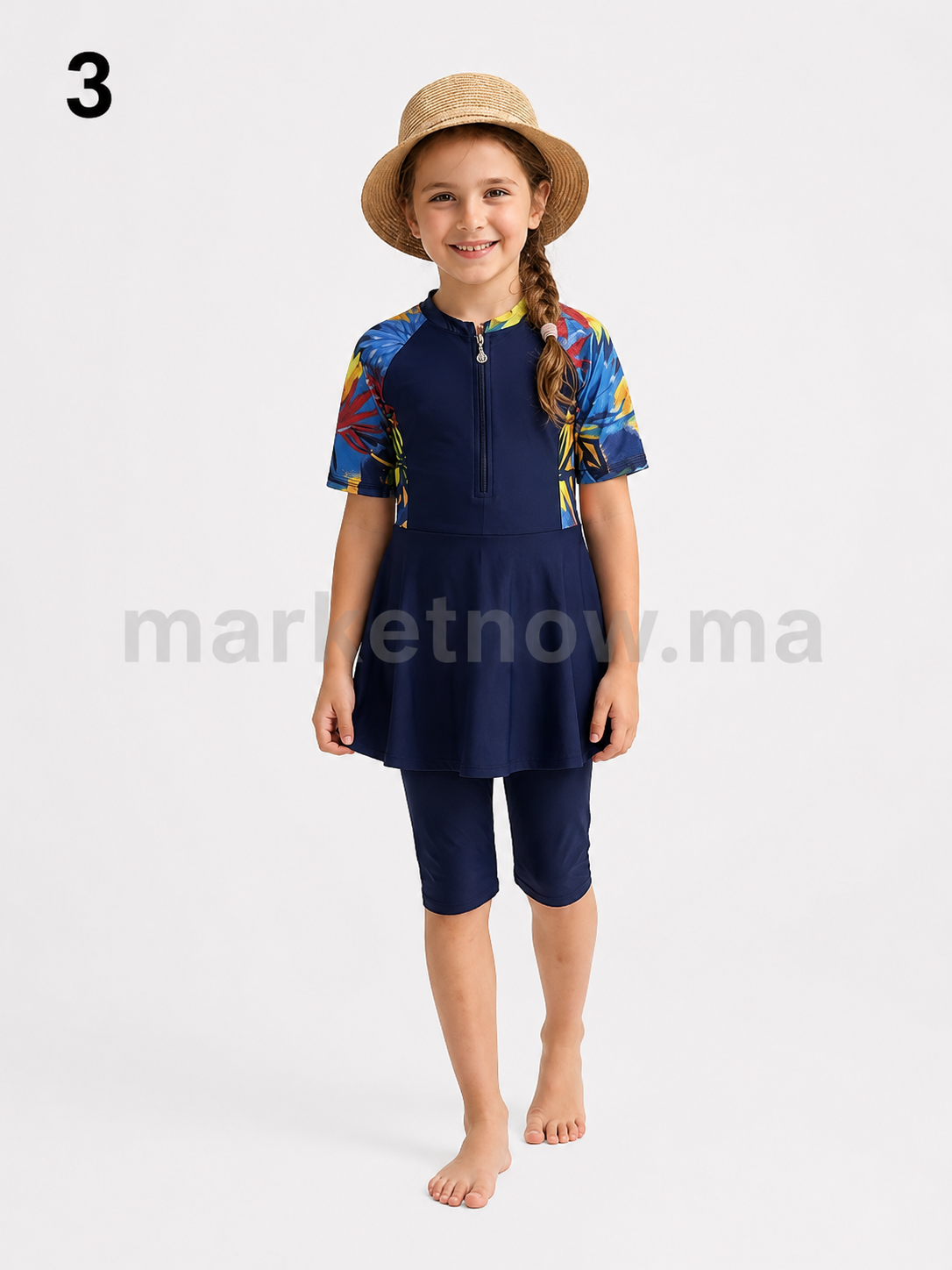 Burkini Fille Élégant Anti-UV – Maillot de Bain Modeste Enfant en Tissu Cyclisme | Tailles 6 à 18 ans