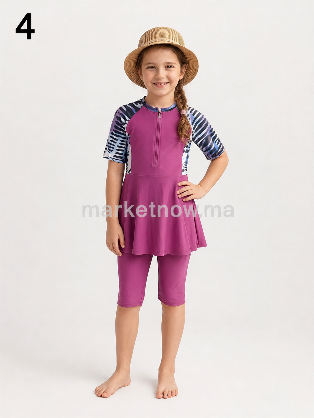 Burkini Fille Élégant Anti-UV – Maillot de Bain Modeste Enfant en Tissu Cyclisme | Tailles 6 à 18 ans