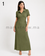 Robe Longue Femme Élégante en Crêpe Gaufré avec Ceinture Latérale – Style Chic & Moderne | Tailles M à XXL