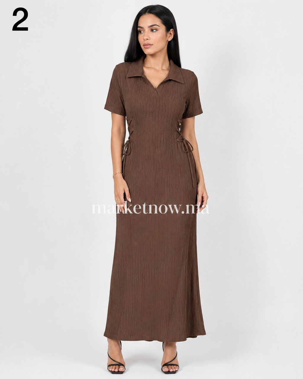 Robe Longue Femme Élégante en Crêpe Gaufré avec Ceinture Latérale – Style Chic & Moderne | Tailles M à XXL