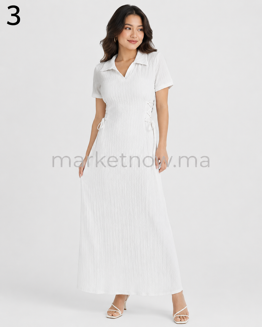 Robe Longue Femme Élégante en Crêpe Gaufré avec Ceinture Latérale – Style Chic & Moderne | Tailles M à XXL