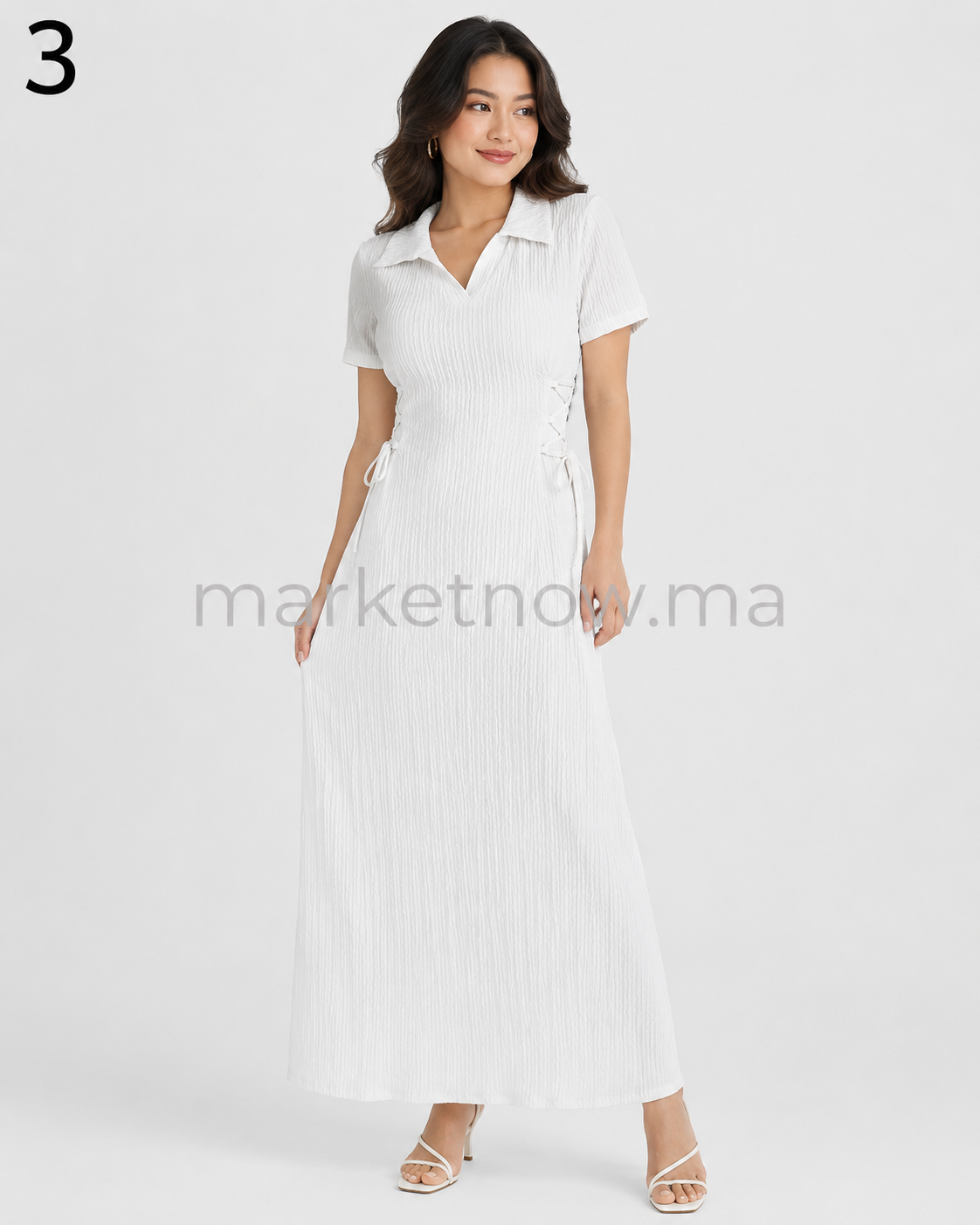 Robe Longue Femme Élégante en Crêpe Gaufré avec Ceinture Latérale – Style Chic & Moderne | Tailles M à XXL