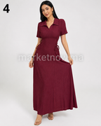 Robe Longue Femme Élégante en Crêpe Gaufré avec Ceinture Latérale – Style Chic & Moderne | Tailles M à XXL