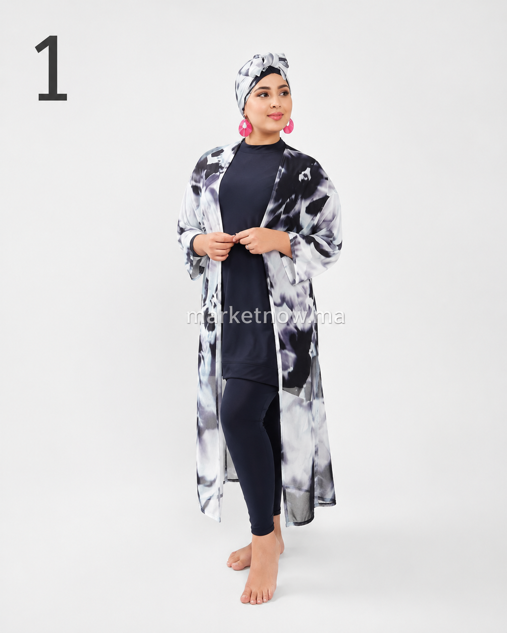 Burkini Femme 4 Pièces Tendance – Maillot de Bain Modeste avec Kimono et Foulard | Qualité Premium | Tailles M à XL