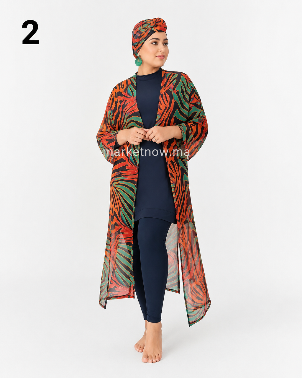 Burkini Femme 4 Pièces Tendance – Maillot de Bain Modeste avec Kimono et Foulard | Qualité Premium | Tailles M à XL