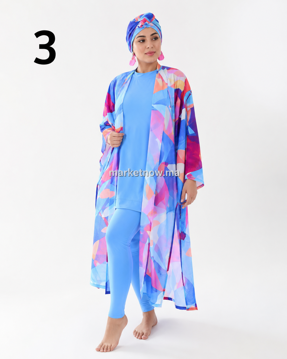Burkini Femme 4 Pièces Tendance – Maillot de Bain Modeste avec Kimono et Foulard | Qualité Premium | Tailles M à XL