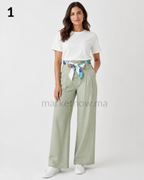 Pantalon Femme Élégant Été en Tissu Loulane – Coupe Large Chic avec Ceinture Foulard | Tailles M à XXL