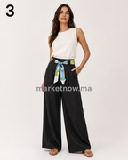 Pantalon Femme Élégant Été en Tissu Loulane – Coupe Large Chic avec Ceinture Foulard | Tailles M à XXL