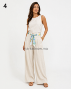 Pantalon Femme Élégant Été en Tissu Loulane – Coupe Large Chic avec Ceinture Foulard | Tailles M à XXL