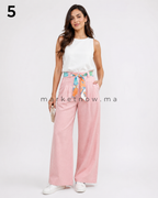 Pantalon Femme Élégant Été en Tissu Loulane – Coupe Large Chic avec Ceinture Foulard | Tailles M à XXL