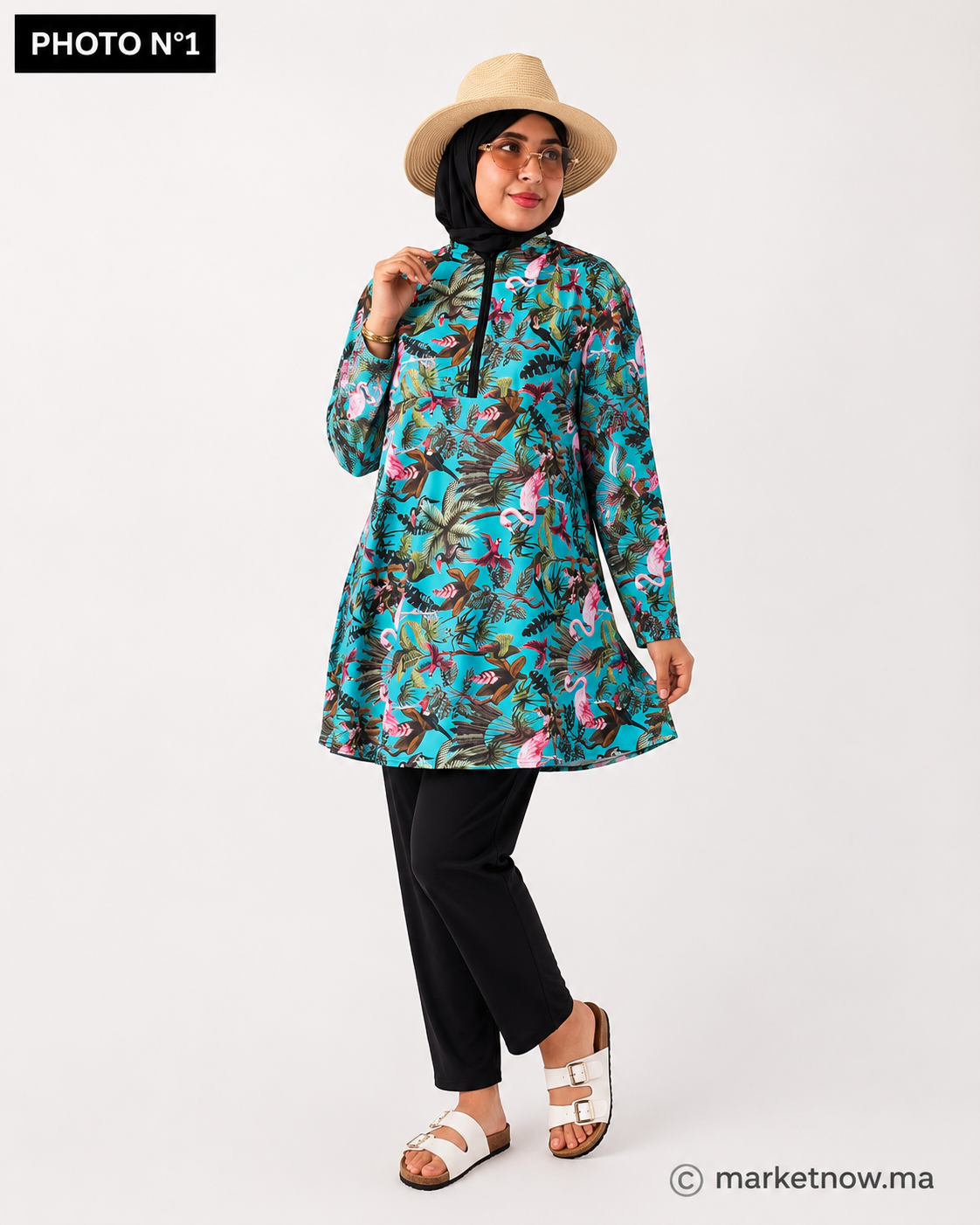 Burkini Femme 3 Pièces Résistant à l’Eau avec Foulard Assorti – Tailles M à XXL