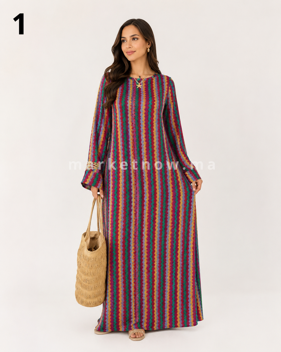 Robe longue en polyamide viscose avec ceinture