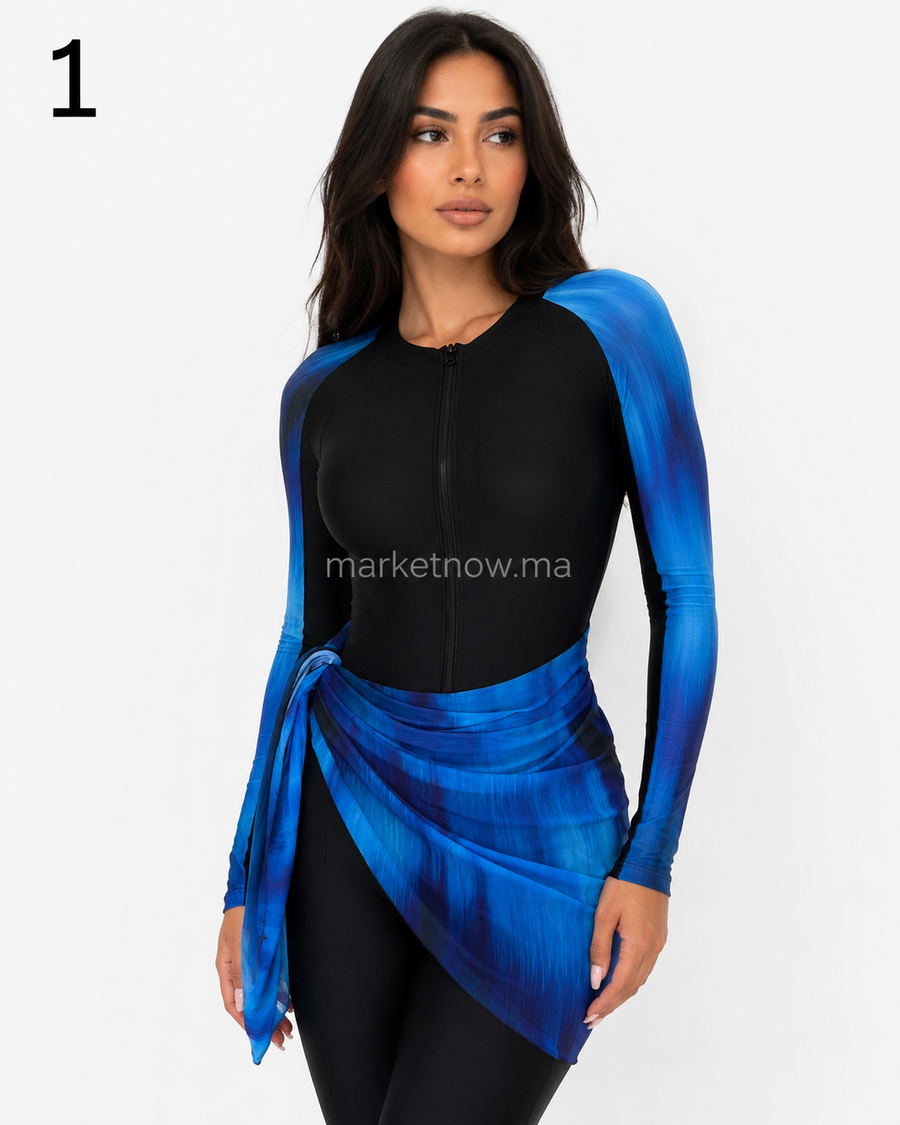 Burkini 4 pièces bleu et noir – Élégant et confortable