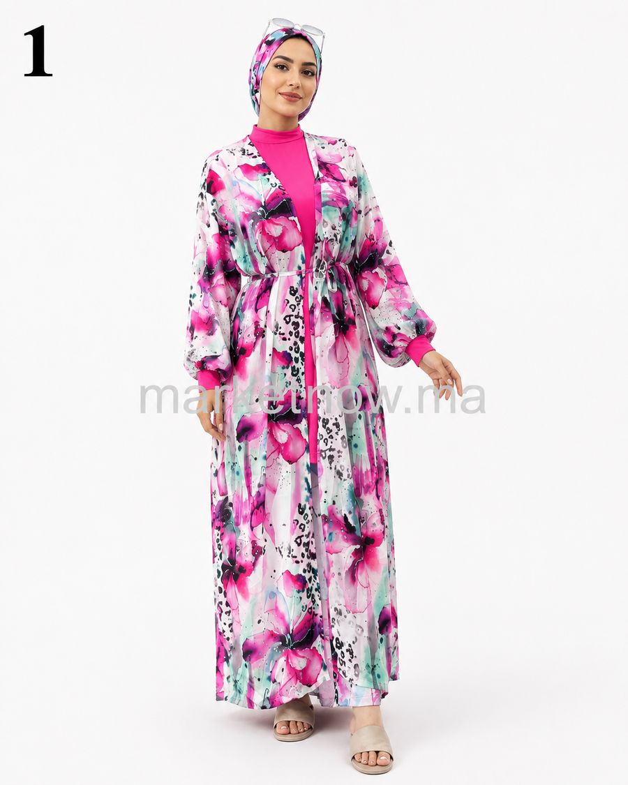 Burkini fleuri 4 pièces avec kimono – Du S au XXL