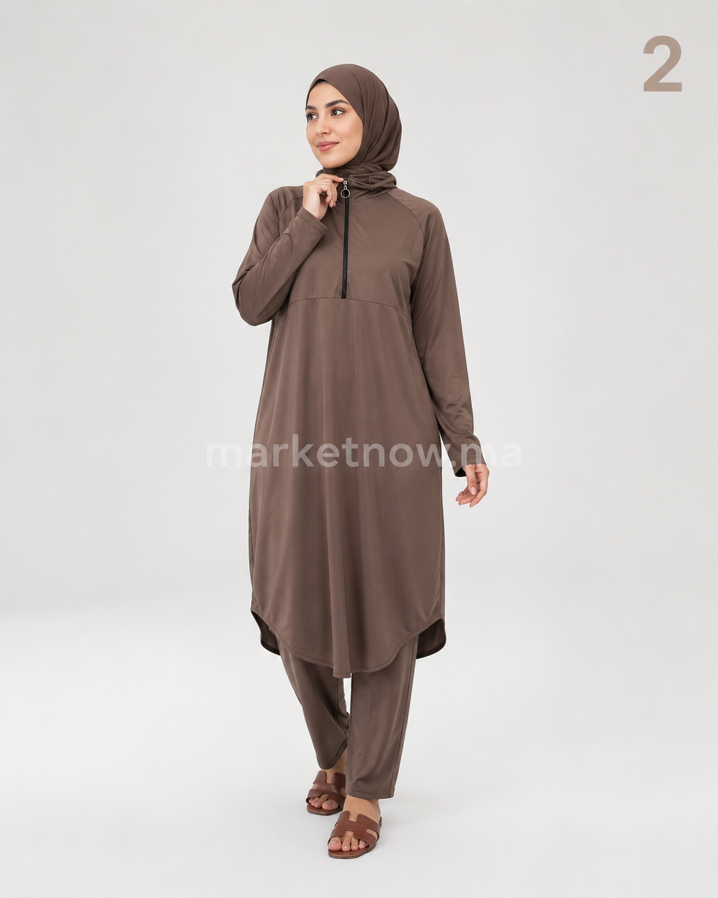 Burkini 3 pièces en polyamide – Tunique longue, pantalon et hijab