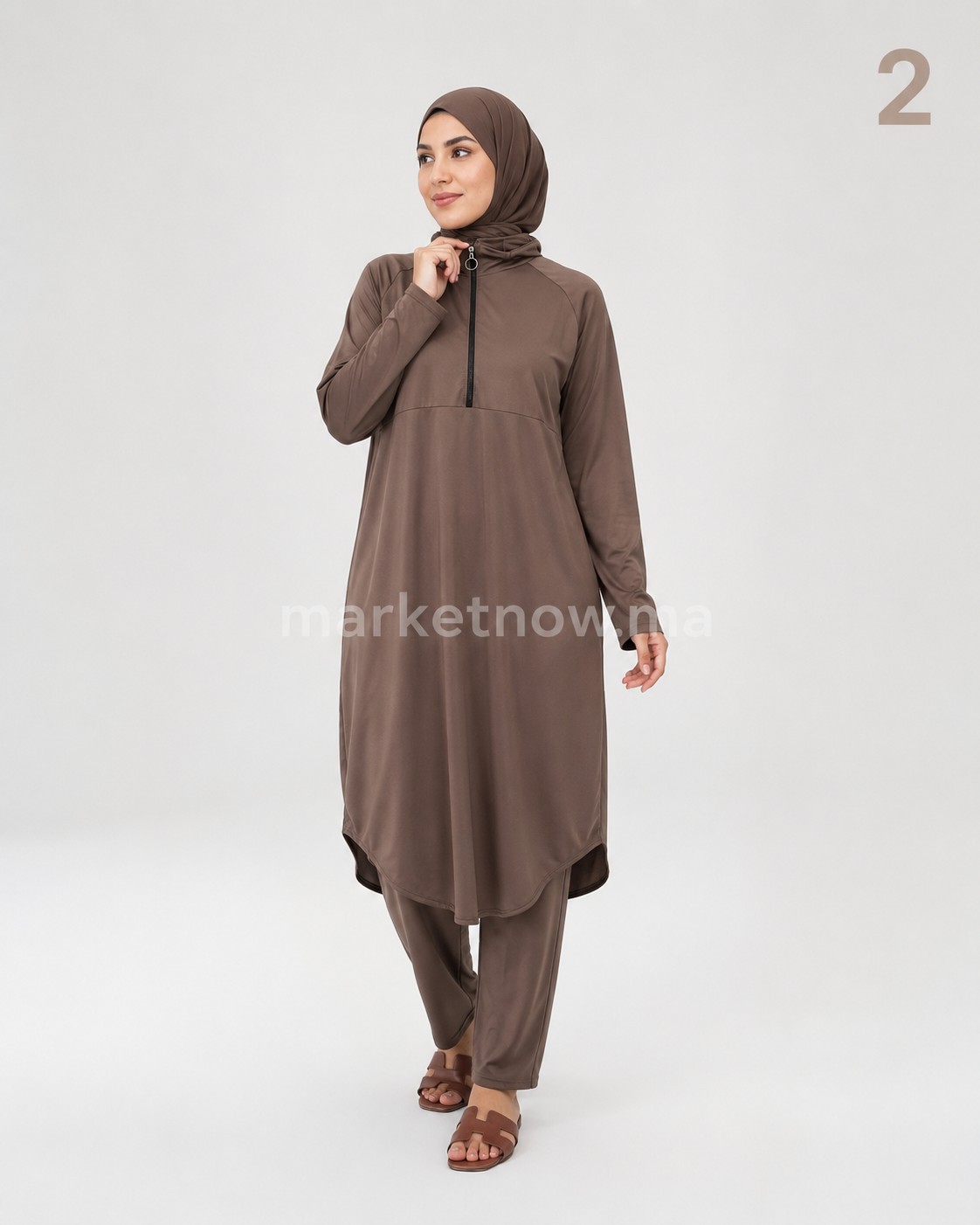 Burkini 3 pièces en polyamide – Tunique longue, pantalon et hijab