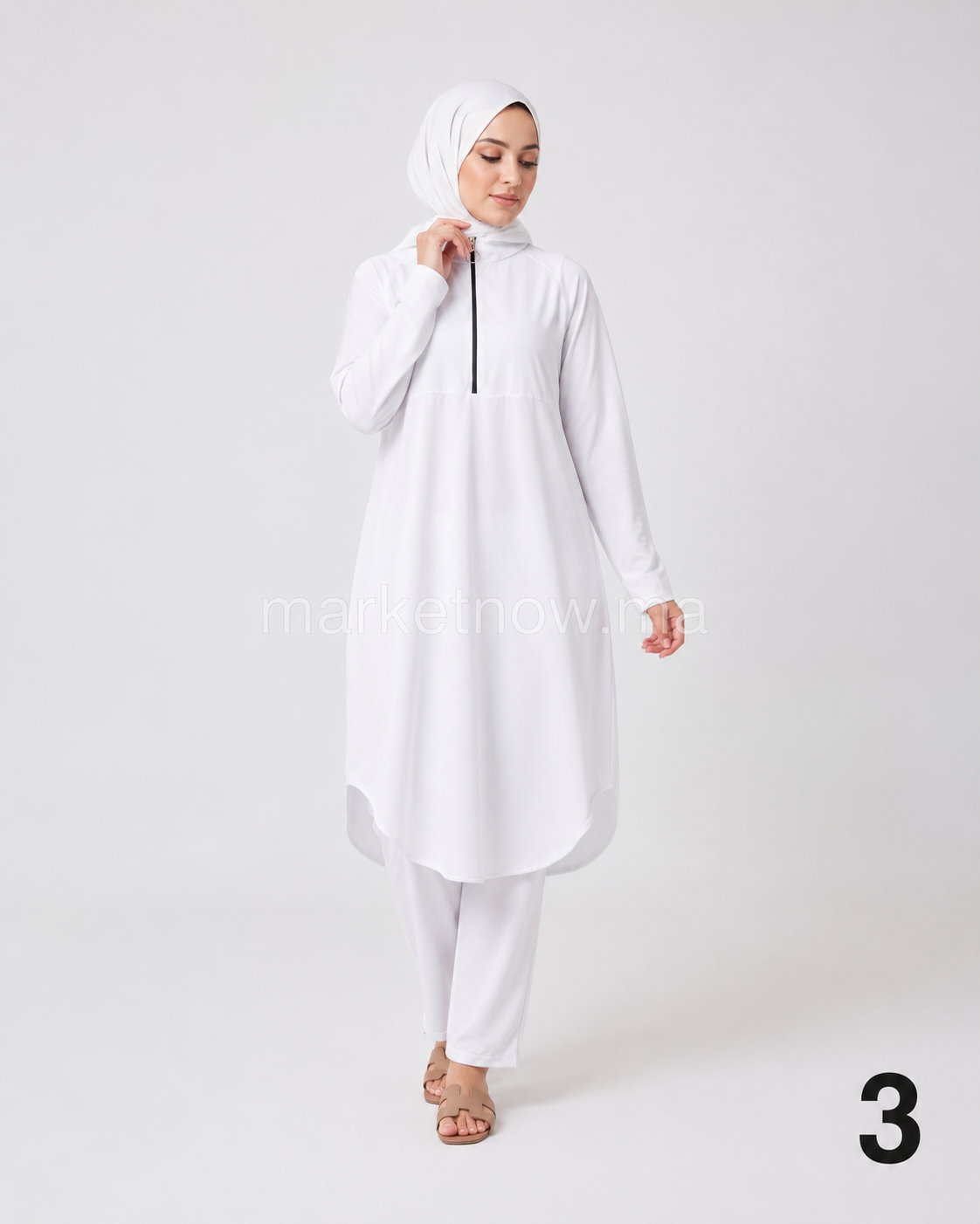 Burkini 3 pièces en polyamide – Tunique longue, pantalon et hijab