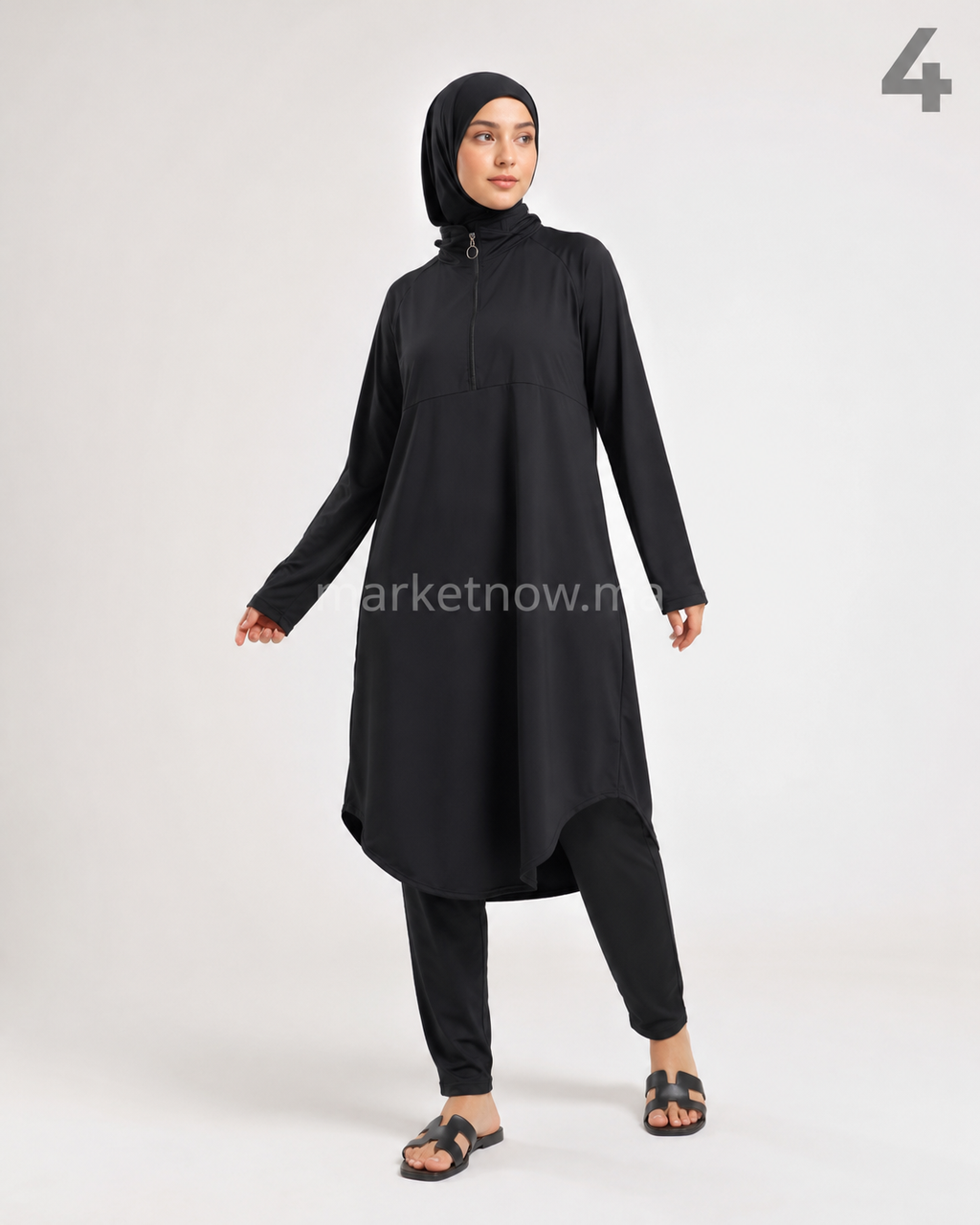 Burkini 3 pièces en polyamide – Tunique longue, pantalon et hijab