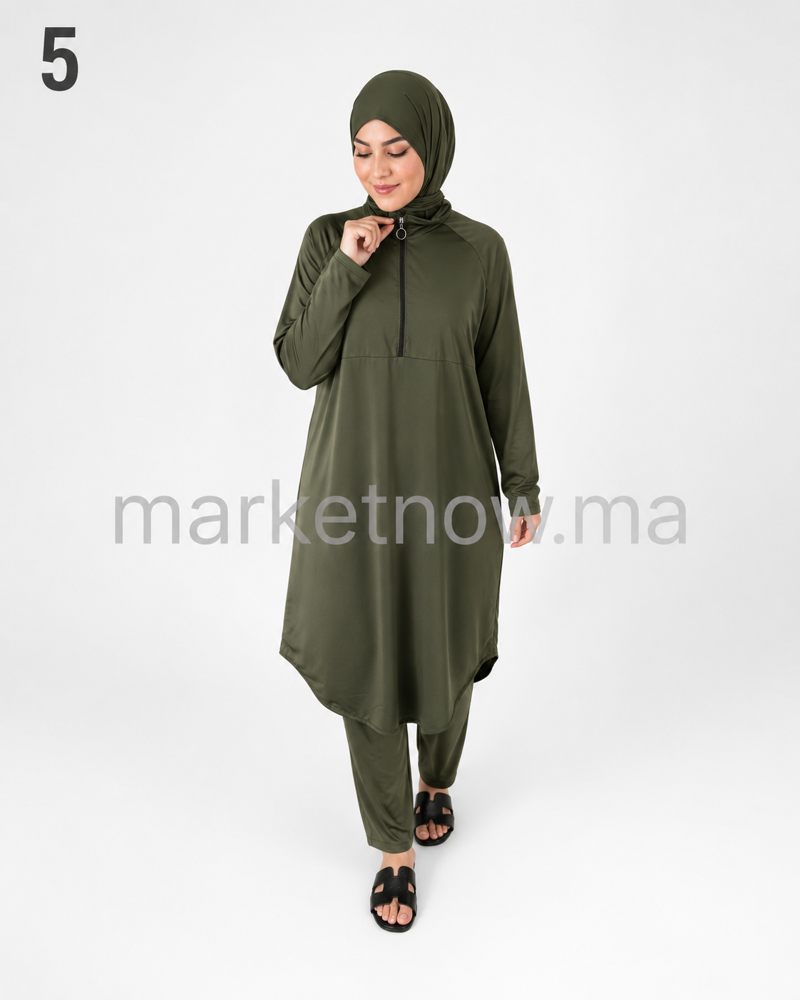 Burkini 3 pièces en polyamide – Tunique longue, pantalon et hijab