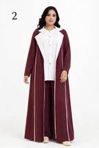 Ensemble Femme 3 Pièces Élégant – Abaya + Tunique + Pantalon | Crêpe Rosa Premium | Mode Modeste Chic Maroc