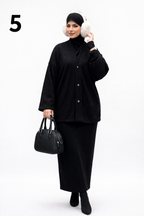 Ensemble Femme 3 Pièces Hiver – Jupe Longue + Cardigan + Gants | Tissu Laine Léger Élégant Chic 2026