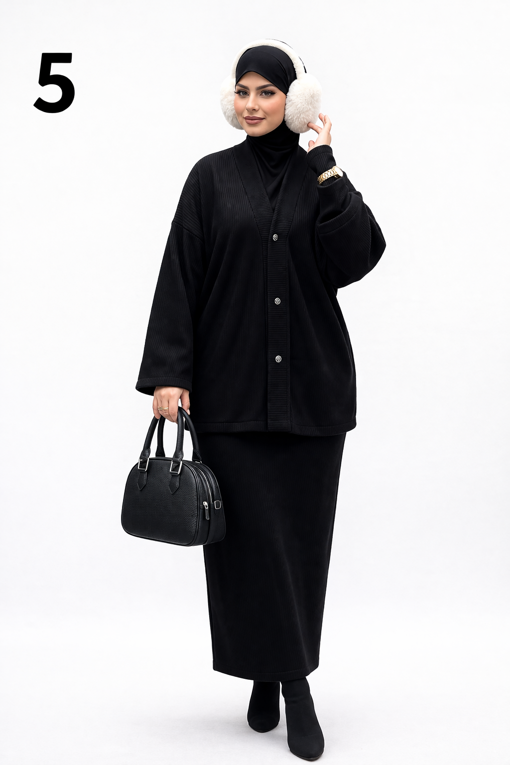Ensemble Femme 3 Pièces Hiver – Jupe Longue + Cardigan + Gants | Tissu Laine Léger Élégant Chic 2026