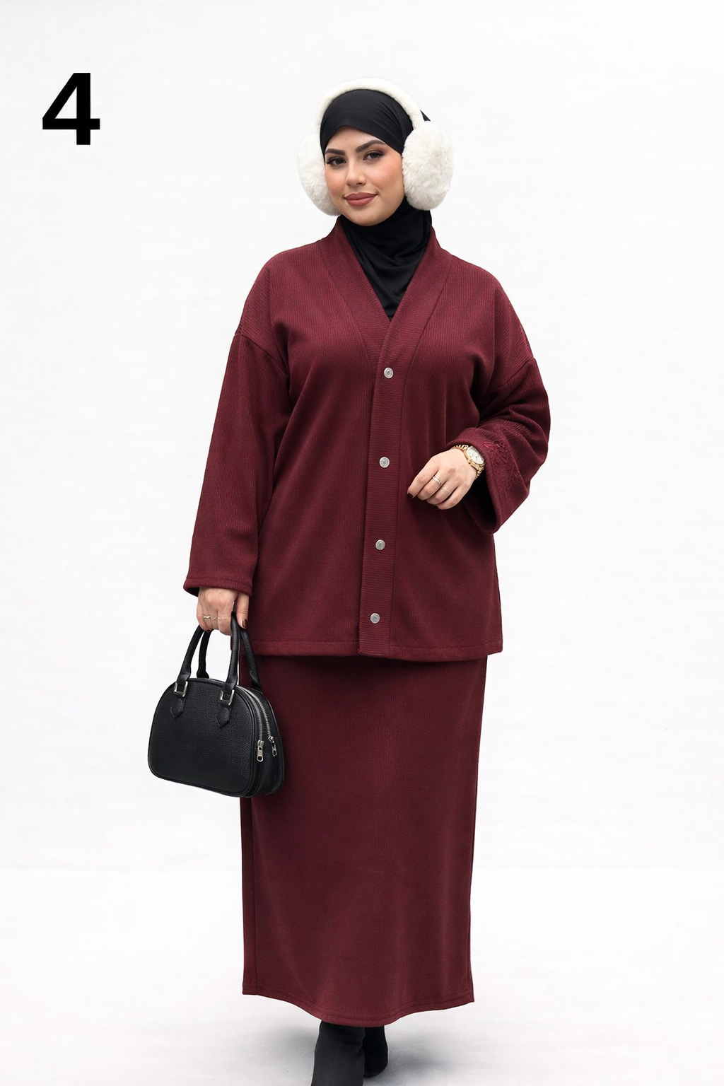 Ensemble Femme 3 Pièces Hiver – Jupe Longue + Cardigan + Gants | Tissu Laine Léger Élégant Chic 2026