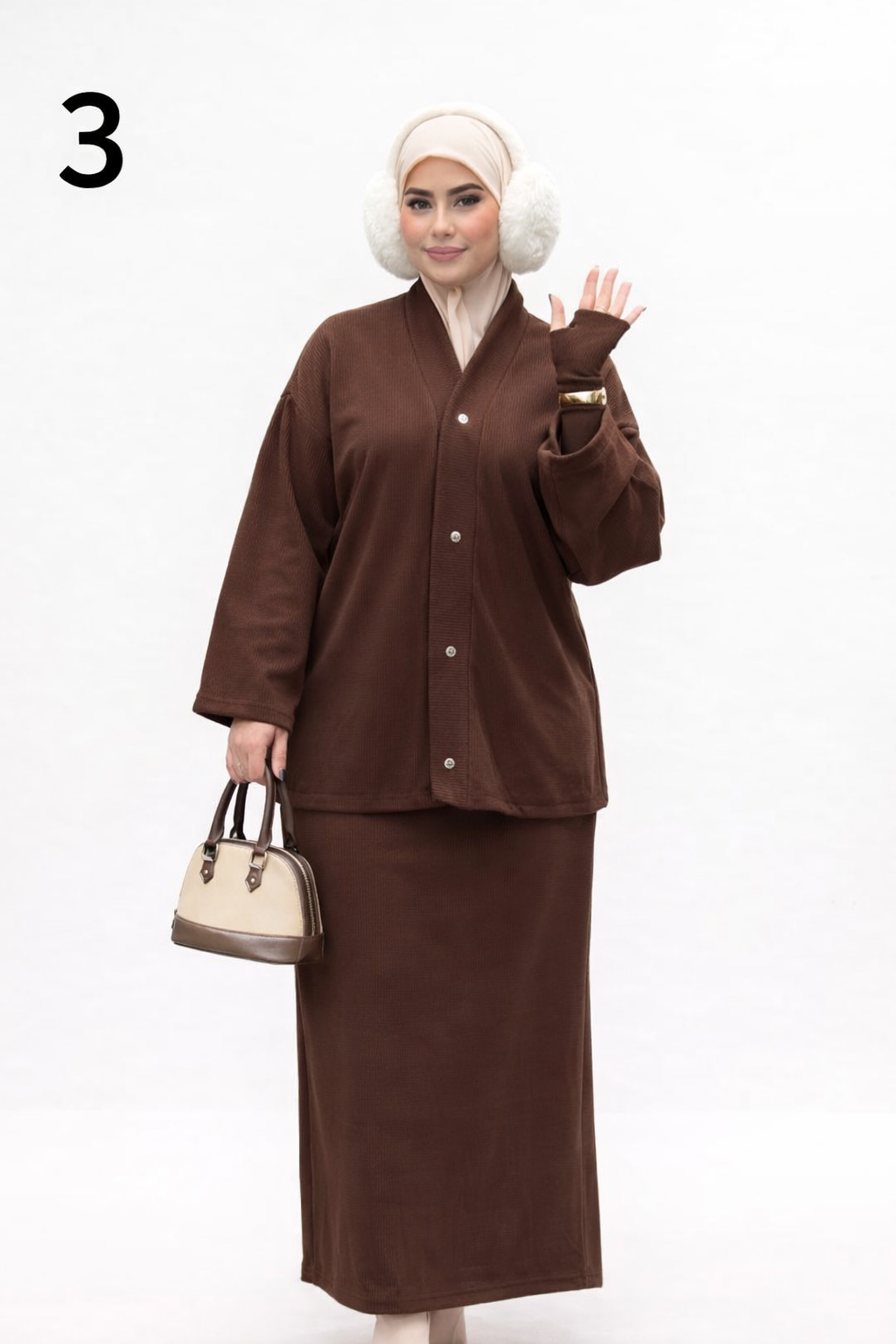 Ensemble Femme 3 Pièces Hiver – Jupe Longue + Cardigan + Gants | Tissu Laine Léger Élégant Chic 2026