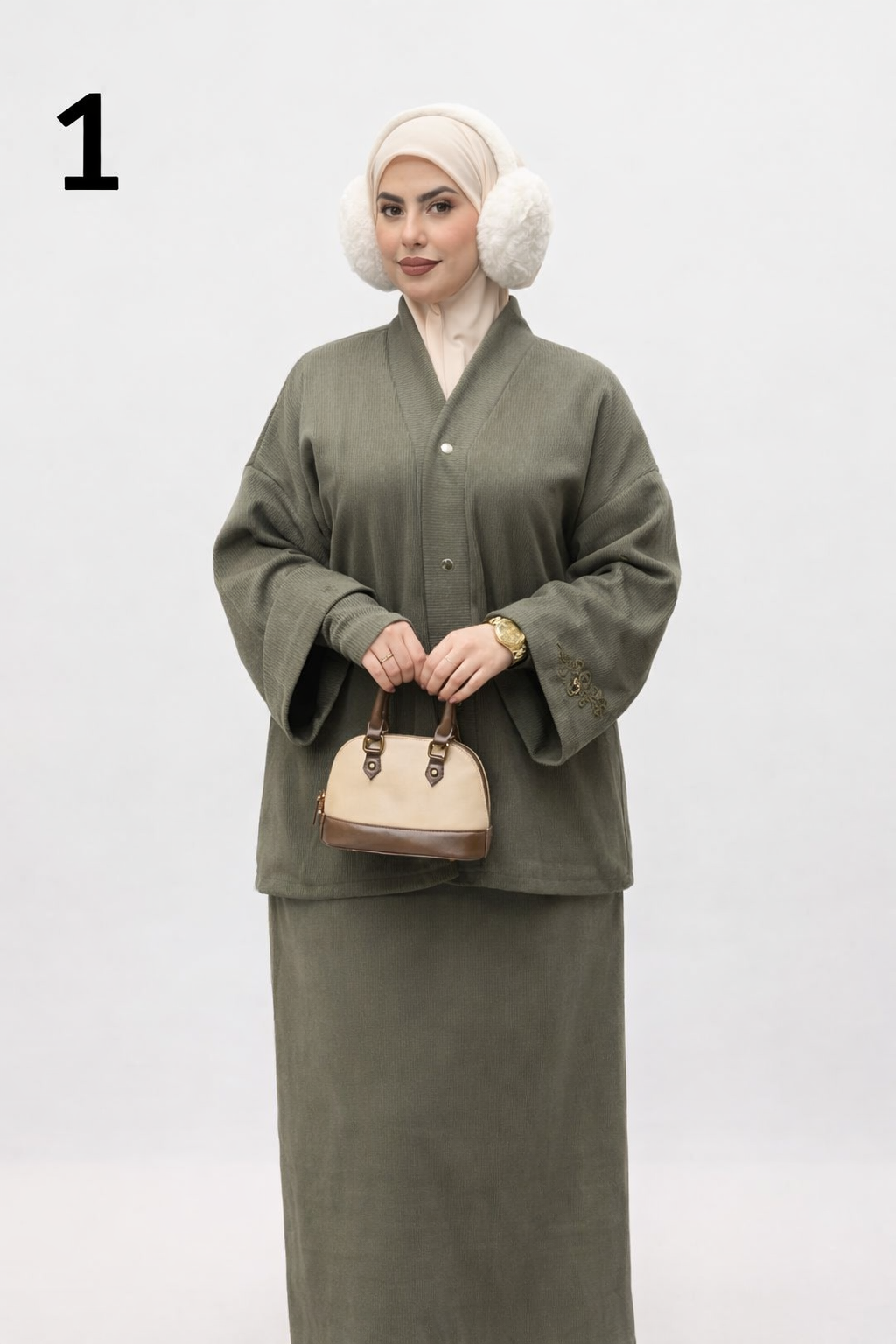 Ensemble Femme 3 Pièces Hiver – Jupe Longue + Cardigan + Gants | Tissu Laine Léger Élégant Chic 2026